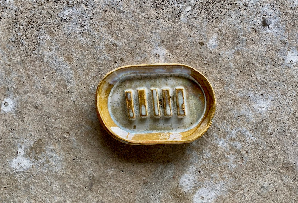 Porte-savon - Ovale - Grès Roux - Blanc Lunaire