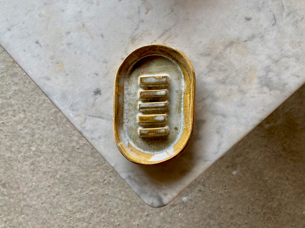 Porte-savon - Ovale - Grès Roux - Blanc Lunaire
