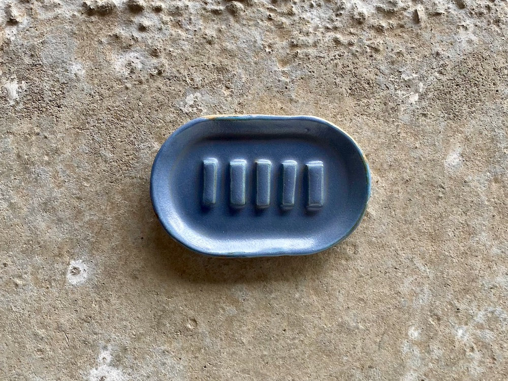 Porte-savon - Ovale - Grès Doux - Bleu Gris