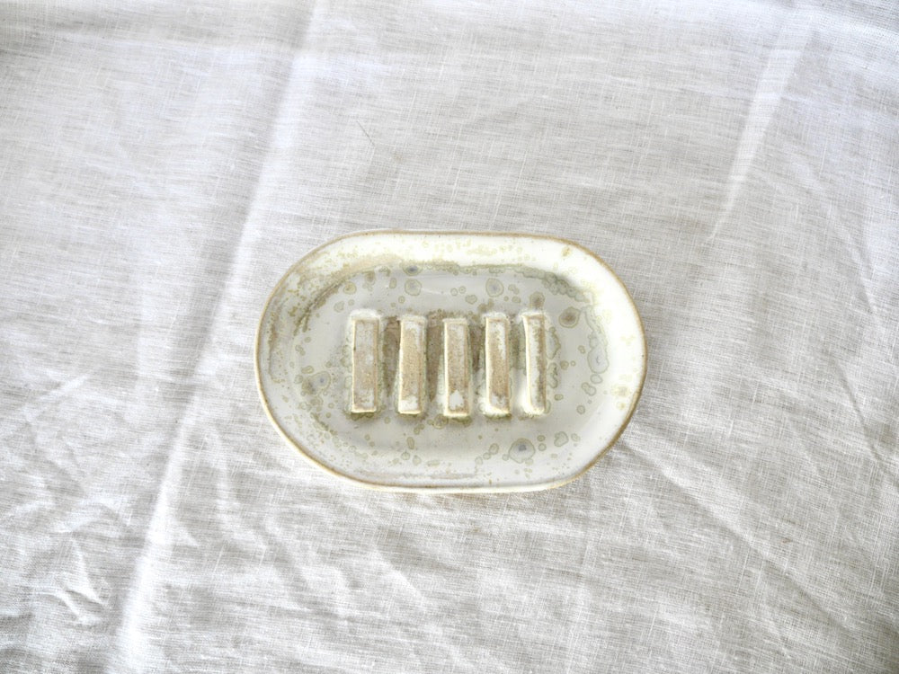 Porte-savon - Ovale - Grès Doux - Blanc Lunaire