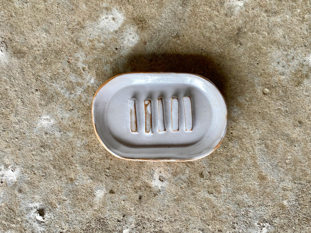 Porte-savon - Ovale - Grès Roux - Blanc Gloss