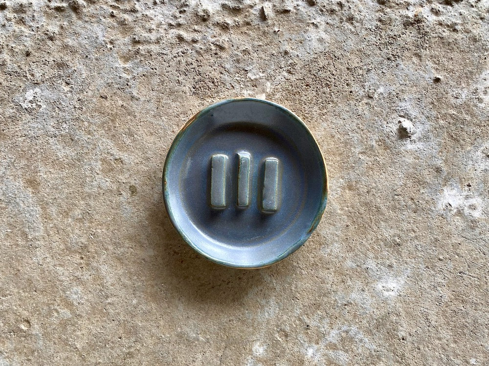 Porte-savon - Rond - Grès Roux - ⌀11 cm - Bleu Gris