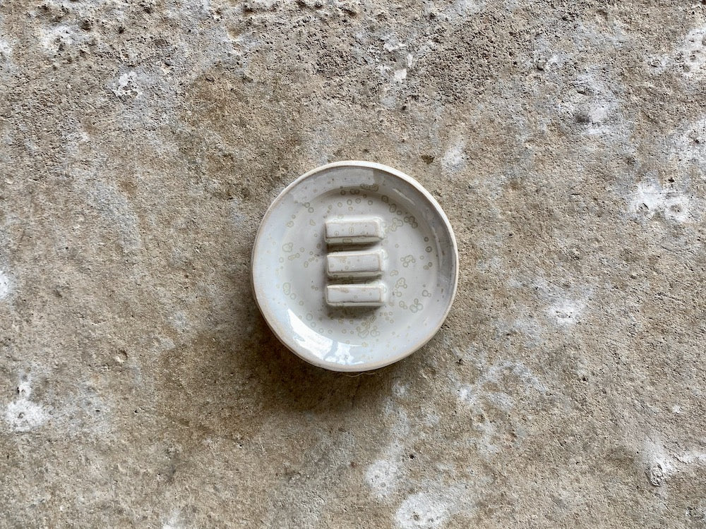 Porte-savon - Rond - Grès Doux - ⌀11 cm - Blanc Lunaire