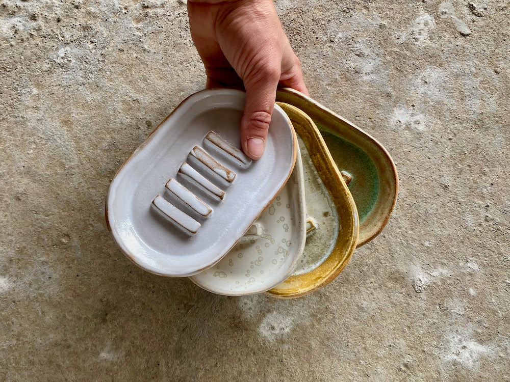 Porte-savon - Ovale - Grès Roux - Blanc Gloss
