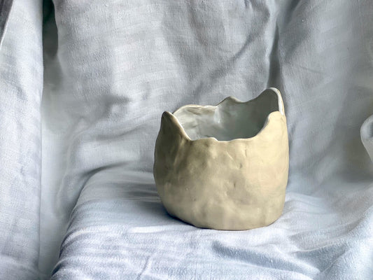 Sculptural Stoneware Vase - Soft Clay + Gloss White - 05