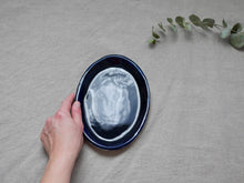 Load image into Gallery viewer, my-hungry-valentine-ceramics-studio-dish-oval-side-nt-midnightblue-top-hand
