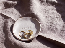 Load image into Gallery viewer, my hungry valentine-studio-ceramics-word on the clay-trinket dish-stuff-top with rings

